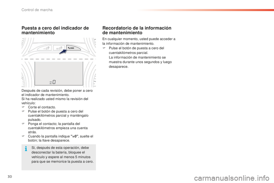 PEUGEOT 2008 2016 Manual del propietario (in Spanish) 30
Recordatorio de la información
de mantenimiento
En cualquier momento, usted puede acceder a
la información de mantenimiento.
F
P
ulse el botón de puesta a cero del
cuentakilómetros parcial PEUGEOT 2008 2016 Manual del propietario (in Spanish) 30
Recordatorio de la información
de mantenimiento
En cualquier momento, usted puede acceder a
la información de mantenimiento.
F
P
ulse el botón de puesta a cero del
cuentakilómetros parcial