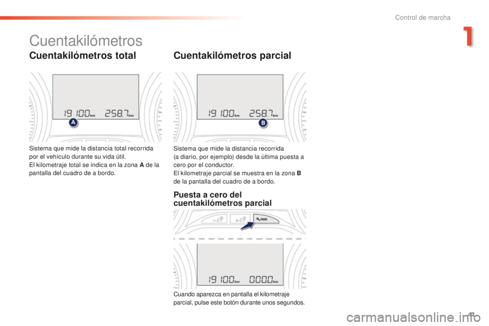 PEUGEOT 2008 2016 Manual del propietario (in Spanish) 41
2008_es_Chap01_controle-de-marche_ed01-2016
Sistema que mide la distancia recorrida
(a diario, por ejemplo) desde la última puesta a
cero por el conductor.
El kilometraje parcial se muestra en PEUGEOT 2008 2016 Manual del propietario (in Spanish) 41
2008_es_Chap01_controle-de-marche_ed01-2016
Sistema que mide la distancia recorrida
(a diario, por ejemplo) desde la última puesta a
cero por el conductor.
El kilometraje parcial se muestra en