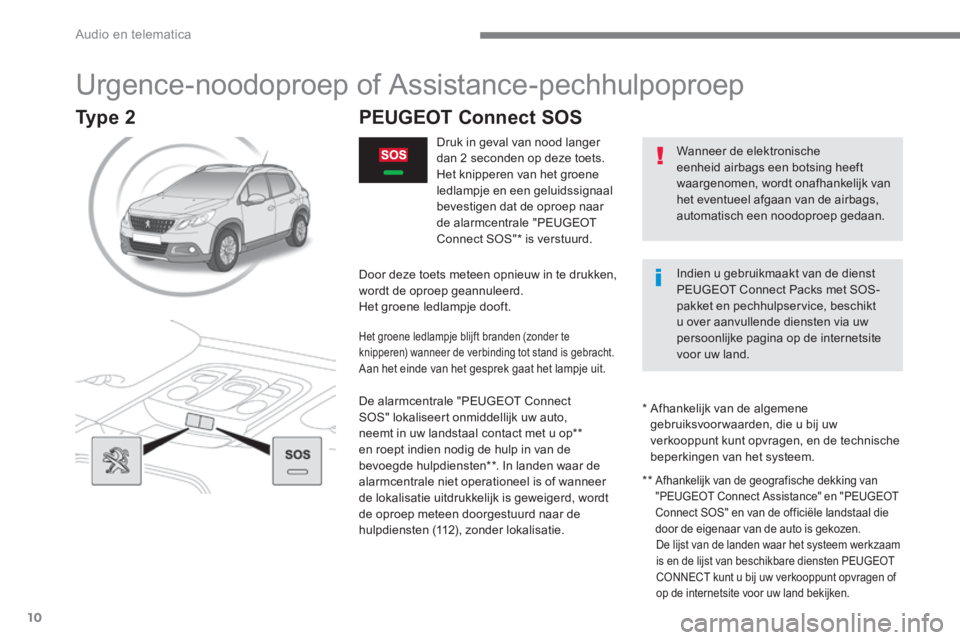 PEUGEOT 2008 2016 Instructieboekje (in Dutch) Audio en telematica
10
2008-additif_nl_Chap12a_BTA-2-BTA-3R_ed01-2016
Urgence-noodoproep of Assistance-pechhulpoproep
Wanneer de elektronische eenheid airbags een botsing heeft waargen PEUGEOT 2008 2016 Instructieboekje (in Dutch) Audio en telematica
10
2008-additif_nl_Chap12a_BTA-2-BTA-3R_ed01-2016
Urgence-noodoproep of Assistance-pechhulpoproep
Wanneer de elektronische eenheid airbags een botsing heeft waargen