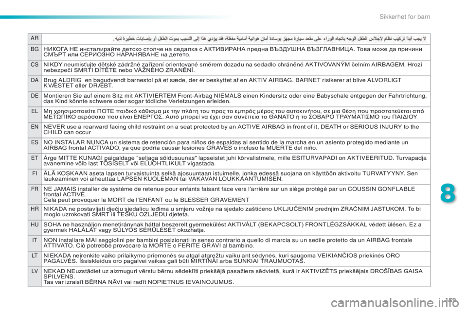PEUGEOT 2008 2016 Instruksjoner for bruk (in Norwegian) 159
AR
B g
НИКОГА НЕ инсталирайте детско столче на седалка с АКТИВИРАНА предна ВЪЗДУШНА ВЪЗГЛАВНИЦ А. Това може д PEUGEOT 2008 2016 Instruksjoner for bruk (in Norwegian) 159
AR
B g
НИКОГА НЕ инсталирайте детско столче на седалка с АКТИВИРАНА предна ВЪЗДУШНА ВЪЗГЛАВНИЦ А. Това може д
