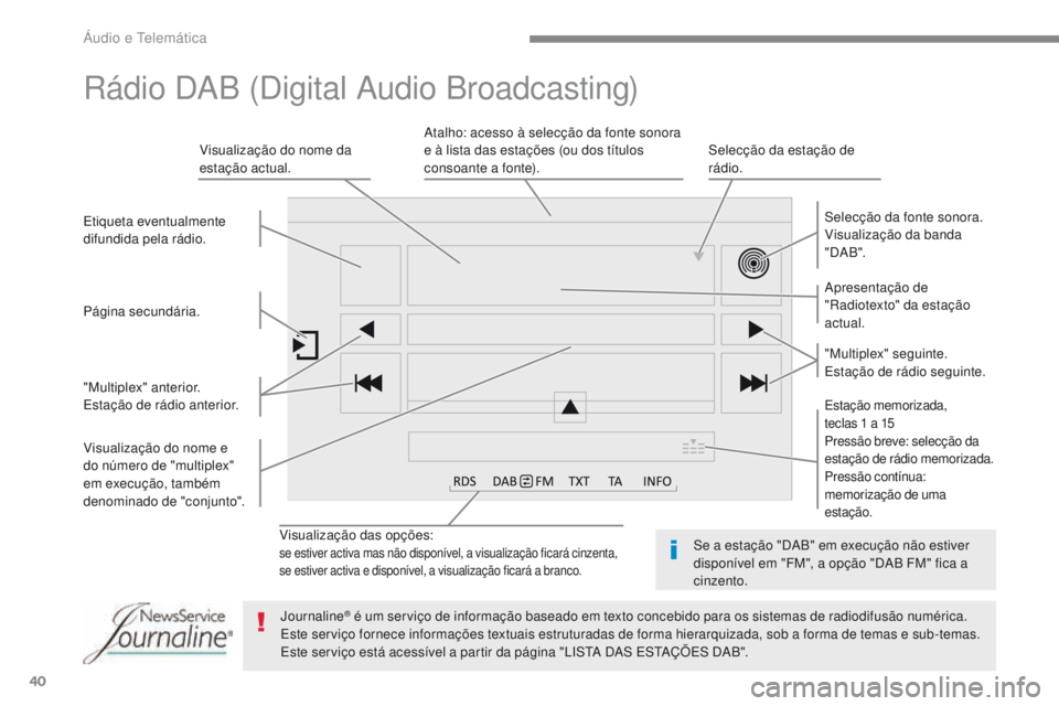PEUGEOT 2008 2016 Manual de utilização (in Portuguese) 40
2008-additif_pt_Chap12b_SMEGplus_ed01-2016
Visualização das opções:se estiver activa mas não disponível, a visualização ficará cinzenta,
se estiver activa e disponível, a visualização f PEUGEOT 2008 2016 Manual de utilização (in Portuguese) 40
2008-additif_pt_Chap12b_SMEGplus_ed01-2016
Visualização das opções:se estiver activa mas não disponível, a visualização ficará cinzenta,
se estiver activa e disponível, a visualização f