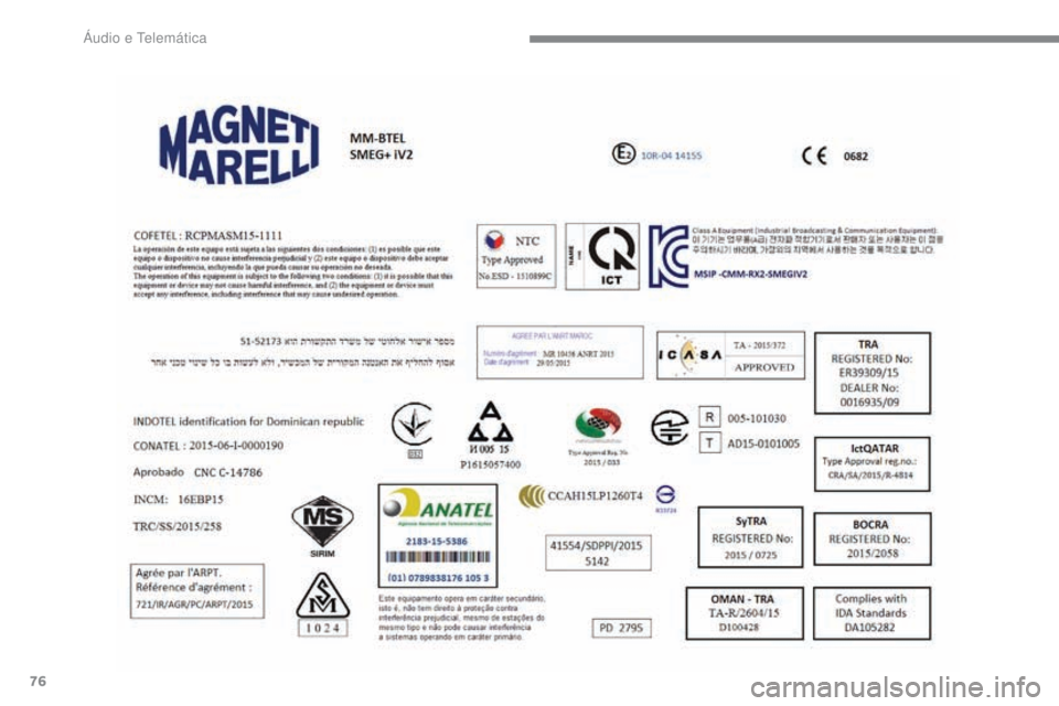 PEUGEOT 2008 2016 Manual de utilização (in Portuguese) 76
2008-additif_pt_Chap12b_SMEGplus_ed01-2016
Áudio e Telemática PEUGEOT 2008 2016 Manual de utilização (in Portuguese) 76
2008-additif_pt_Chap12b_SMEGplus_ed01-2016
Áudio e Telemática