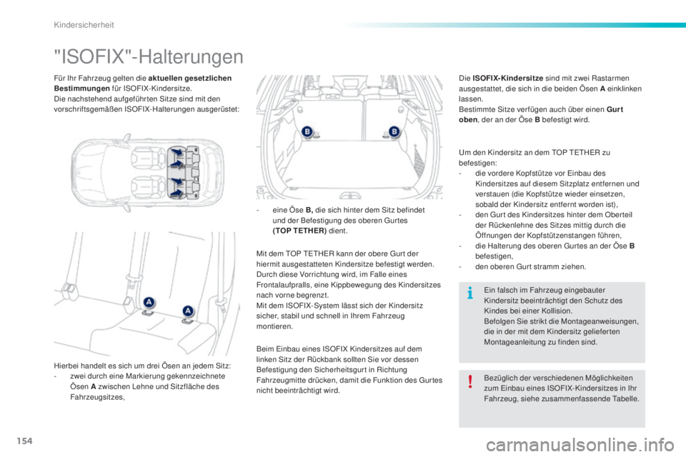 PEUGEOT 2008 2015 Betriebsanleitungen (in German) 154
2008_de_Chap08_securite-enfants_ed01-2015
Für Ihr Fahrzeug gelten die aktuellen gesetzlichen
Bestimmungen für ISOFIX-Kindersitze.
Die nachstehend aufgeführ ten Sitze sind mit den
vorschrifts PEUGEOT 2008 2015 Betriebsanleitungen (in German) 154
2008_de_Chap08_securite-enfants_ed01-2015
Für Ihr Fahrzeug gelten die aktuellen gesetzlichen
Bestimmungen für ISOFIX-Kindersitze.
Die nachstehend aufgeführ ten Sitze sind mit den
vorschrifts