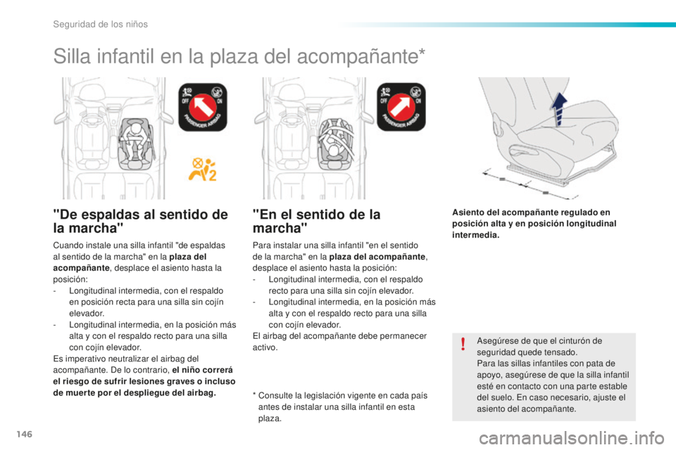 PEUGEOT 2008 2015 Manual del propietario (in Spanish) 146
2008_es_Chap08_securite-enfants_ed01-2015
Asegúrese de que el cinturón de
seguridad quede tensado.
Para las sillas infantiles con pata de
apoyo, asegúrese de que la silla infantil
esté en c PEUGEOT 2008 2015 Manual del propietario (in Spanish) 146
2008_es_Chap08_securite-enfants_ed01-2015
Asegúrese de que el cinturón de
seguridad quede tensado.
Para las sillas infantiles con pata de
apoyo, asegúrese de que la silla infantil
esté en c