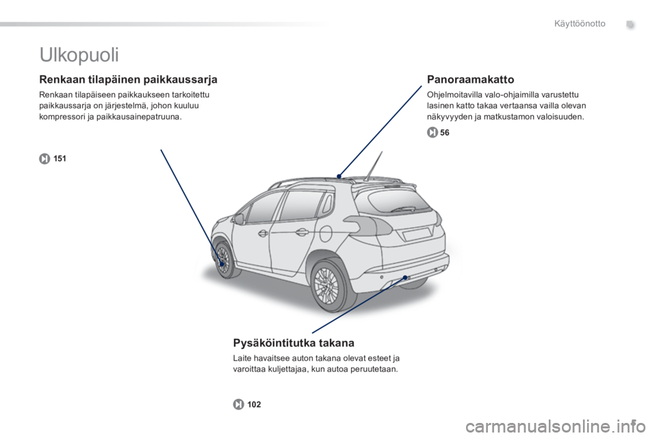 PEUGEOT 2008 2014 Omistajan Käsikirja (in Finnish) .
5
15156
102
Käyttöönotto
Renkaan tilapäinen paikkaussarja
Renkaan tilapäiseen paikkaukseen tarkoitettu paikkaussarja on järjestelmä, johon kuuluu kompressori ja paikkausainepatruuna.
PEUGEOT 2008 2014 Omistajan Käsikirja (in Finnish) .
5
15156
102
Käyttöönotto
Renkaan tilapäinen paikkaussarja
Renkaan tilapäiseen paikkaukseen tarkoitettu paikkaussarja on järjestelmä, johon kuuluu kompressori ja paikkausainepatruuna.