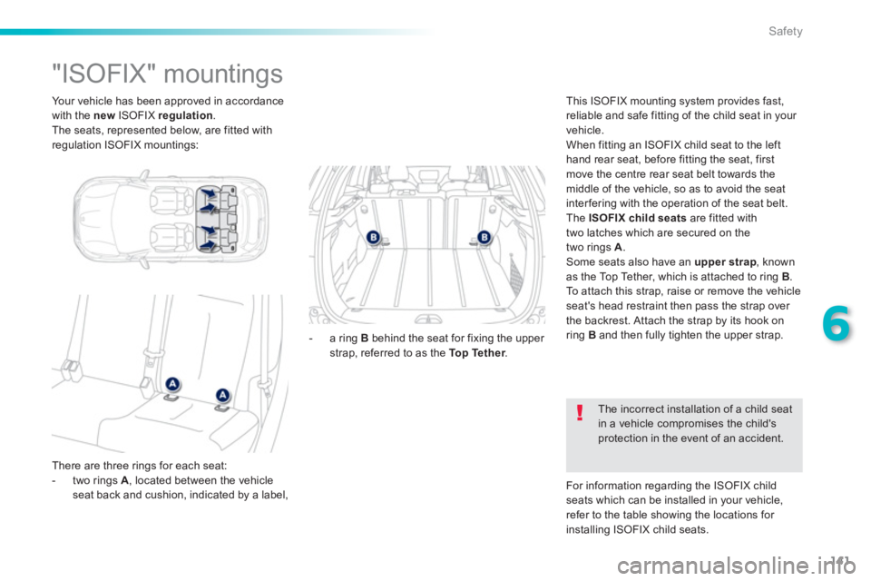 PEUGEOT 2008 2013 Owners Manual 141
6
Safety
Your vehicle has been approved in accordance
with the new
ISOFIX regulation
.
The seats, represented below, are fitted with
re
gulation ISOFIX mountings:
PEUGEOT 2008 2013 Owners Manual 141
6
Safety
Your vehicle has been approved in accordance
with the new
ISOFIX regulation
.
The seats, represented below, are fitted with
re
gulation ISOFIX mountings: