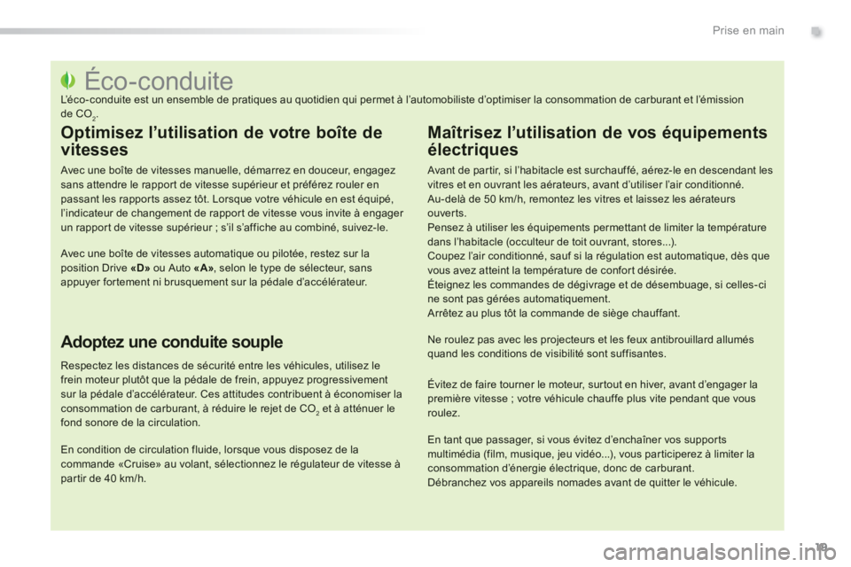 PEUGEOT 2008 2013  Manuel du propriétaire (in French) .
19
Prise en main
   
 
 
 
 
 
 
 
 
 
 
 
 
 
 
 
 
 
 
 
 
 
 
 
 
 
 
 
 
 
 
 
 
 
 
 
 
 
 
 
 
 
 
 
 
 
 
Éco-conduite  
L’éco-conduite est un ensemble de pratiques au quotidien qui perme