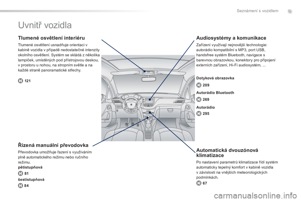 PEUGEOT 2008 2013  Návod na použití (in Czech) .
7
Seznámení s vozidlem
  Uvnitř vozidla  
 
 
Řízená manuální převodovka
 
Převodovka umožňuje řazení s využívánímplně automatického režimu nebo ručního 
režimu. pětistupňo