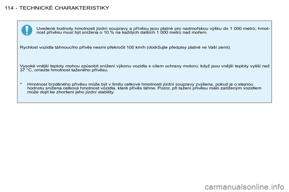 PEUGEOT 206 2008  Návod na použití (in Czech) TECHNICKÉ CHARAKTERISTIKY
114 -
�U�v�e�d�e�n�é� �h�o�d�n�o�t�y� �h�m�o�t�n�o�s�t�i� �j�í�z�d�n�í� �s�o�u�p�r�a�v�y� �a� �p9�í�v)�s�u� �j�s�o�u� �p�l�a�t�n�é�  �p�r�o� �n�a�d�m�o9�s�k�o�u� �v�