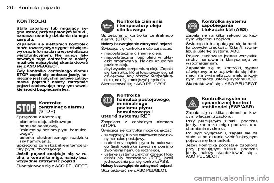 PEUGEOT 206 2006.5  Instrukcja obsługi (in Polish) �K�o�n�t�r�o�l�a� �p�o�j�a�z�d�u�2�0 �-
�K�o�n�t�r�o�l�k�a� �s�y�s�t�e�m�u� �d�y�n�a�m�i�c�z�n�e�j� �k�o�n�t�r�o�l�i� �s�t�a�b�i�l�n�o�c�i� �(�E�S�P�/�A�S�R�)
�Z�a�p�a�l�a�  �s�i
�  �n�a�  �k�i�l�k