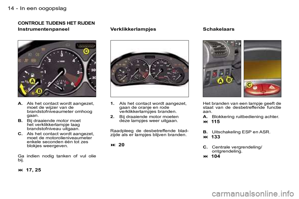 PEUGEOT 206 2006  Instructieboekje (in Dutch) �I�n� �e�e�n� �o�o�g�o�p�s�l�a�g�1�4 �-
�C�O�N�T�R�O�L�E� �T�I�J�D�E�N�S� �H�E�T� �R�I�J�D�E�N
�I�n�s�t�r�u�m�e�n�t�e�n�p�a�n�e�e�l
�A�.�  �A�l�s� �h�e�t� �c�o�n�t�a�c�t� �w�o�r�d�t� �a�a�n�g�e�z�e�t�