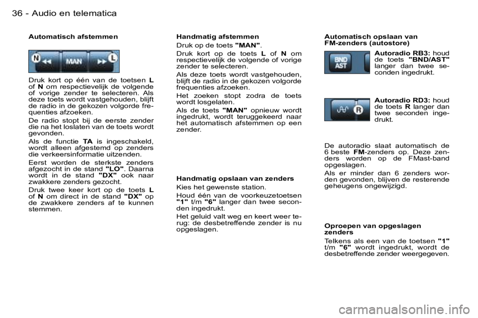 PEUGEOT 206 2006  Instructieboekje (in Dutch) �3�6 �-
�H�a�n�d�m�a�t�i�g� �a�f�s�t�e�m�m�e�n 
�D�r�u�k� �o�p� �d�e� �t�o�e�t�s� �"�M�A�N�"�.� 
�D�r�u�k�  �k�o�r�t�  �o�p�  �d�e�  �t�o�e�t�s�  �L� �o�f�  �N�  �o�m� � 
�r�e�s�p�e�c�t�i�e�v�