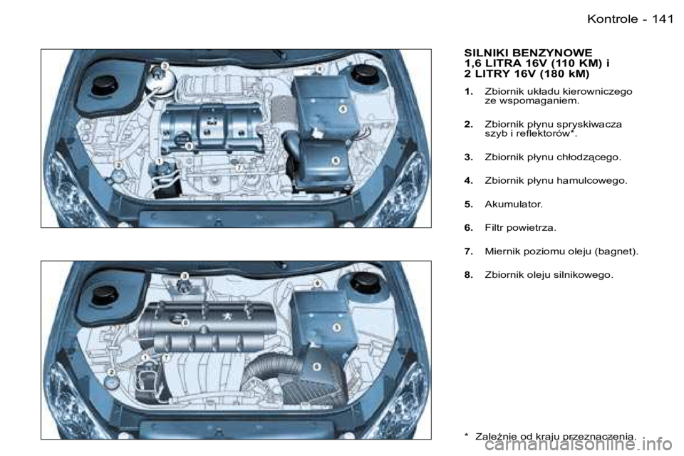 PEUGEOT 206 2006  Instrukcja obsługi (in Polish) �1�4�1�K�o�n�t�r�o�l�e�-
�S�I�L�N�I�K�I� �B�E�N�Z�Y�N�O�W�E� �  
�1�,�6� �L�I�T�R�A� �1�6�V� �(�1�1�0� �K�M�)� �i� � 
�2� �L�I�T�R�Y� �1�6�V� �(�1�8�0� �k�M�)
�1�.� �Z�b�i�o�r�n�i�k� �u�k�ł�a�d�u� �k