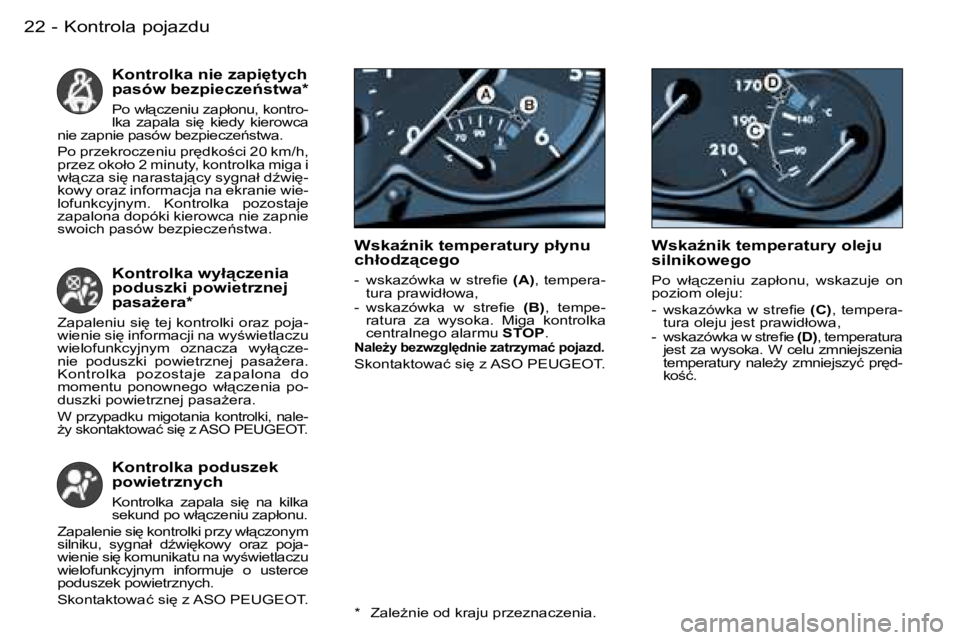 PEUGEOT 206 2006  Instrukcja obsługi (in Polish) �K�o�n�t�r�o�l�a� �p�o�j�a�z�d�u�2�2 �-
�K�o�n�t�r�o�l�k�a� �n�i�e� �z�a�p�i
�t�y�c�h�  
�p�a�s�ó�w� �b�e�z�p�i�e�c�z�e1�s�t�w�a�*
�P�o� �w�ł"�c�z�e�n�i�u� �z�a�p�ł�o�n�u�,� �k�o�n�t�r�o�- 
