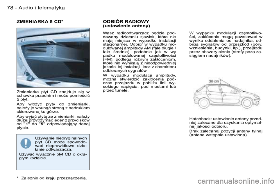 PEUGEOT 206 2006  Instrukcja obsługi (in Polish) �7�8 �-�A�u�d�i�o� �i� �t�e�l�e�m�a�t�y�k�a
�Z�M�I�E�N�I�A�R�K�A� �5� �C�D�*
�Z�m�i�e�n�i�a�r�k�a�  �p�ł�y�t�  �C�D�  �z�n�a�j�d�u�j�e�  �s�i
�  �w�  
�s�c�h�o�w�k�u� �p�r�z�e�d�n�i�m� �i� �m�oG�e�