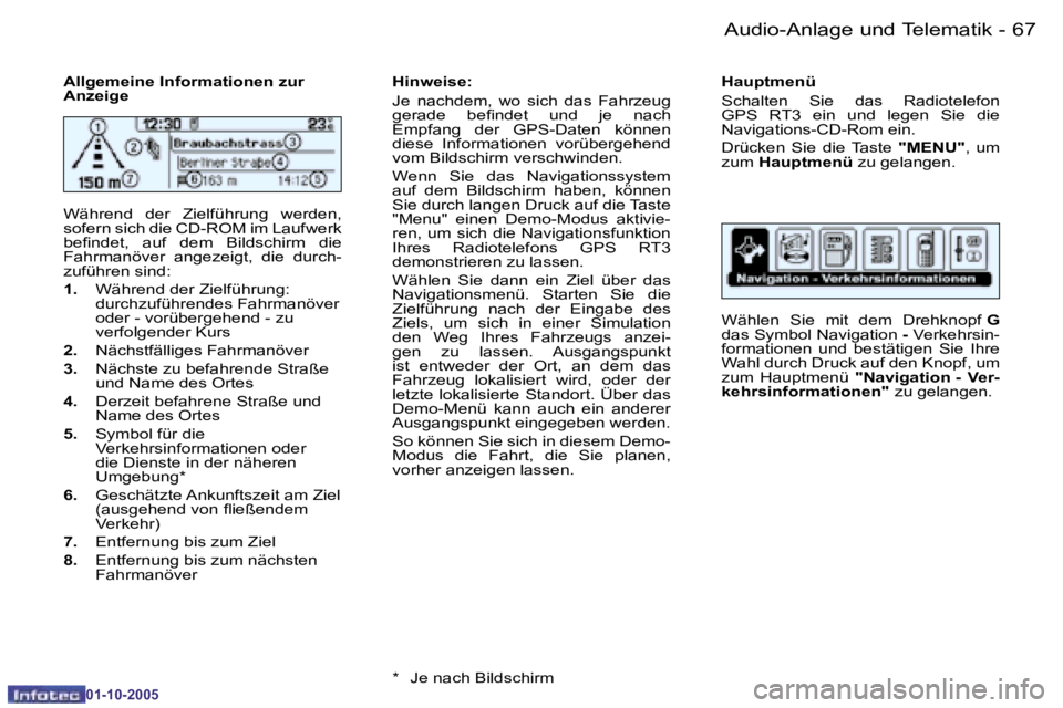 PEUGEOT 206 2005.5  Betriebsanleitungen (in German) �6�6 �-�A�u�d�i�o�-�A�n�l�a�g�e� �u�n�d� �T�e�l�e�m�a�t�i�k
�0�1�-�1�0�-�2�0�0�5
�6�7
�-�A�u�d�i�o�-�A�n�l�a�g�e� �u�n�d� �T�e�l�e�m�a�t�i�k
�0�1�-�1�0�-�2�0�0�5
�A�l�l�g�e�m�e�i�n�e� �I�n�f�o�r�m�a�t