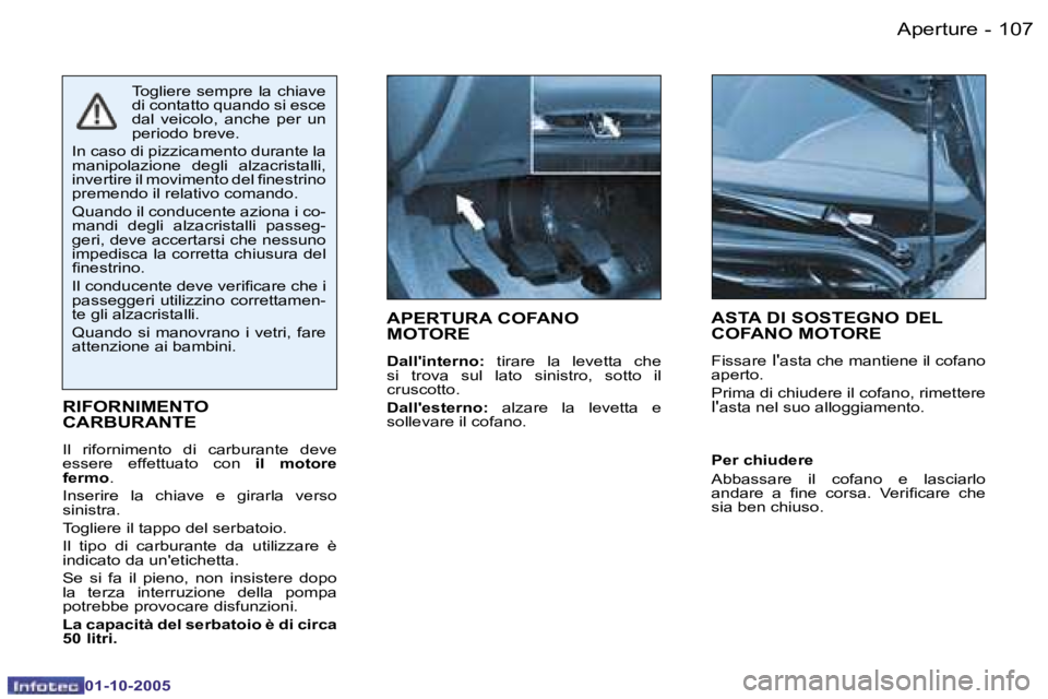 PEUGEOT 206 2005.5  Manuale duso (in Italian) �A�p�e�r�t�u�r�e�1�0�6 �-
�0�1�-�1�0�-�2�0�0�5
�1�0�7�A�p�e�r�t�u�r�e�-
�0�1�-�1�0�-�2�0�0�5
�A�P�E�R�T�U�R�A� �C�O�F�A�N�O�  
�M�O�T�O�R�E
�D�a�l�l�'�i�n�t�e�r�n�o�:�  �t�i�r�a�r�e�  �l�a�  �l�e�