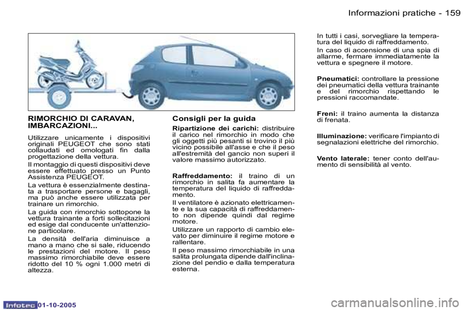 PEUGEOT 206 2005.5  Manuale duso (in Italian) �I�n�f�o�r�m�a�z�i�o�n�i� �p�r�a�t�i�c�h�e�1�5�8 �-
�0�1�-�1�0�-�2�0�0�5
�1�5�9�I�n�f�o�r�m�a�z�i�o�n�i� �p�r�a�t�i�c�h�e�-
�0�1�-�1�0�-�2�0�0�5
�R�I�M�O�R�C�H�I�O� �D�I� �C�A�R�A�V�A�N�,�  
�I�M�B�A�