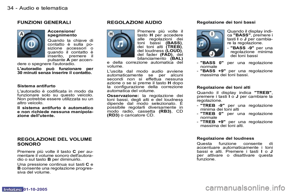 PEUGEOT 206 2005.5  Manuale duso (in Italian) �A�u�d�i�o� �e� �t�e�l�e�m�a�t�i�c�a�3�4 �-
�0�1�-�1�0�-�2�0�0�5
�3�5�A�u�d�i�o� �e� �t�e�l�e�m�a�t�i�c�a�-
�0�1�-�1�0�-�2�0�0�5
�F�U�N�Z�I�O�N�I� �G�E�N�E�R�A�L�I�R�E�G�O�L�A�Z�I�O�N�I� �A�U�D�I�O
�R