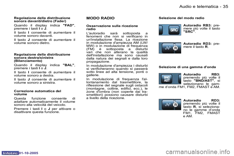 PEUGEOT 206 2005.5  Manuale duso (in Italian) �A�u�d�i�o� �e� �t�e�l�e�m�a�t�i�c�a�3�4 �-
�0�1�-�1�0�-�2�0�0�5
�3�5�A�u�d�i�o� �e� �t�e�l�e�m�a�t�i�c�a�-
�0�1�-�1�0�-�2�0�0�5
�M�O�D�O� �R�A�D�I�O
�O�s�s�e�r�v�a�z�i�o�n�e� �s�u�l�l�a� �r�i�c�e�z�i