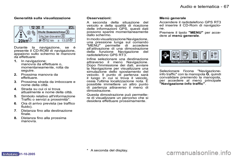 PEUGEOT 206 2005.5  Manuale duso (in Italian) �6�6 �-�A�u�d�i�o� �e� �t�e�l�e�m�a�t�i�c�a
�0�1�-�1�0�-�2�0�0�5
�6�7
�-�A�u�d�i�o� �e� �t�e�l�e�m�a�t�i�c�a
�0�1�-�1�0�-�2�0�0�5
�G�e�n�e�r�a�l�i�t�à� �s�u�l�l�a� �v�i�s�u�a�l�i�z�z�a�z�i�o�n�e 
�D�
