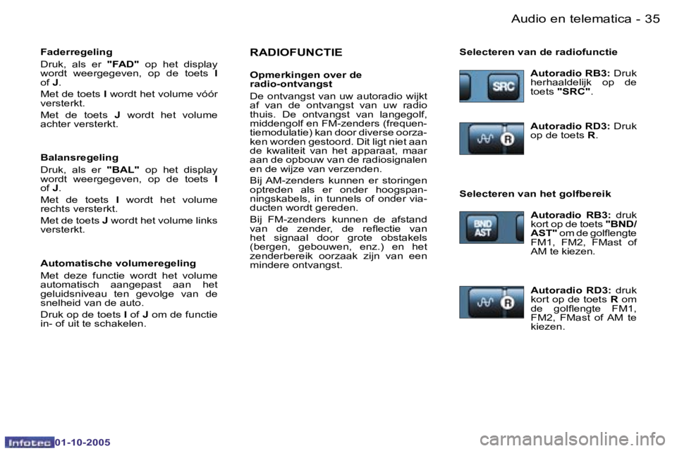PEUGEOT 206 2005.5  Instructieboekje (in Dutch) �A�u�d�i�o� �e�n� �t�e�l�e�m�a�t�i�c�a�3�4 �-
�0�1�-�1�0�-�2�0�0�5
�3�5�A�u�d�i�o� �e�n� �t�e�l�e�m�a�t�i�c�a�-
�0�1�-�1�0�-�2�0�0�5
�R�A�D�I�O�F�U�N�C�T�I�E
�O�p�m�e�r�k�i�n�g�e�n� �o�v�e�r� �d�e�  

