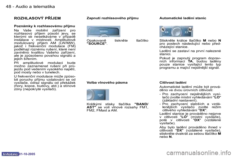 PEUGEOT 206 2005.5  Návod na použití (in Czech) �4�8 �-�A�u�d�i�o� �a� �t�e�l�e�m�a�t�i�k�a
�0�1�-�1�0�-�2�0�0�5
�4�9
�-�A�u�d�i�o� �a� �t�e�l�e�m�a�t�i�k�a
�0�1�-�1�0�-�2�0�0�5
�R�O�Z�H�L�A�S�O�V�Ý� �P8�Í�J�E�M
�P�o�z�n�á�m�k�y� �k� �r�o�z�h�l