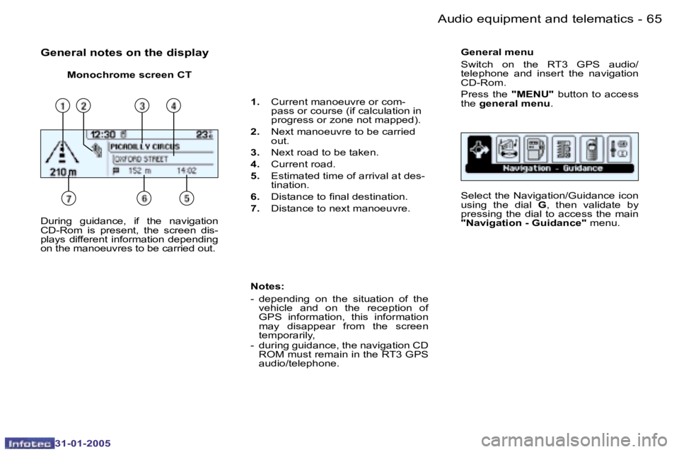 PEUGEOT 206 2004.5 Repair Manual �6�4 �-
�3�1�-�0�1�-�2�0�0�5
�6�5
�-
�3�1�-�0�1�-�2�0�0�5
�G�e�n�e�r�a�l� �n�o�t�e�s� �o�n� �t�h�e� �d�i�s�p�l�a�y
�M�o�n�o�c�h�r�o�m�e� �s�c�r�e�e�n� �C�T �G�e�n�e�r�a�l� �m�e�n�u 
�S�w�i�t�c�h�  �o�