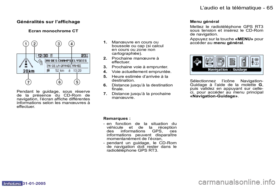 PEUGEOT 206 2004.5  Manuel du propriétaire (in French) �6�4 �-
�3�1�-�0�1�-�2�0�0�5
�6�5
�-
�3�1�-�0�1�-�2�0�0�5
�G�é�n�é�r�a�l�i�t�é�s� �s�u�r� �l�’�a�f�i�c�h�a�g�e
�E�c�r�a�n� �m�o�n�o�c�h�r�o�m�e� �C�T �M�e�n�u� �g�é�n�é�r�a�l 
�M�e�t�t�e�z�  �l