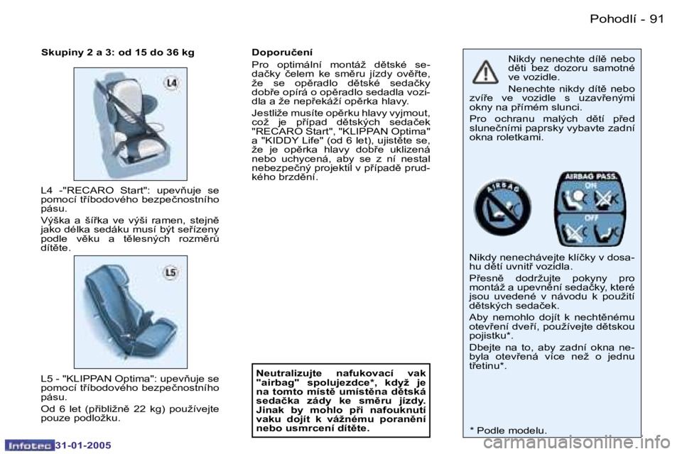 PEUGEOT 206 2004.5  Návod na použití (in Czech) �9�0 �-
�3�1�-�0�1�-�2�0�0�5
�9�1
�-
�3�1�-�0�1�-�2�0�0�5
�N�i�k�d�y�  �n�e�n�e�c�h�t�e�  �d�í�l)�  �n�e�b�o�  
�d)�t�i�  �b�e�z�  �d�o�z�o�r�u�  �s�a�m�o�t�n�é� 
�v�e� �v�o�z�i�d�l�e�.�  
�N�e�n�