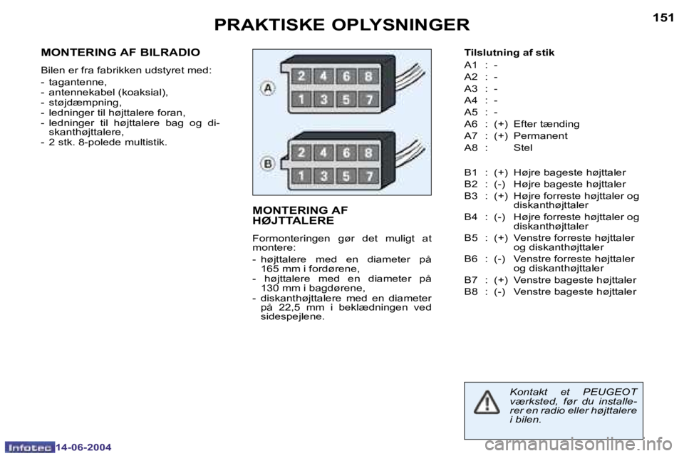 PEUGEOT 206 2004  Brugsanvisning (in Danish) �1�5�0
�1�4�-�0�6�-�2�0�0�4
�1�5�1
�1�4�-�0�6�-�2�0�0�4
�P�R�A�K�T�I�S�K�E� �O�P�L�Y�S�N�I�N�G�E�R�M�O�N�T�E�R�I�N�G� �A�F�  
�H�Ø�J�T�T�A�L�E�R�E
�F�o�r�m�o�n�t�e�r�i�n�g�e�n�  �g�ø�r�  �d�e�t�  �m
