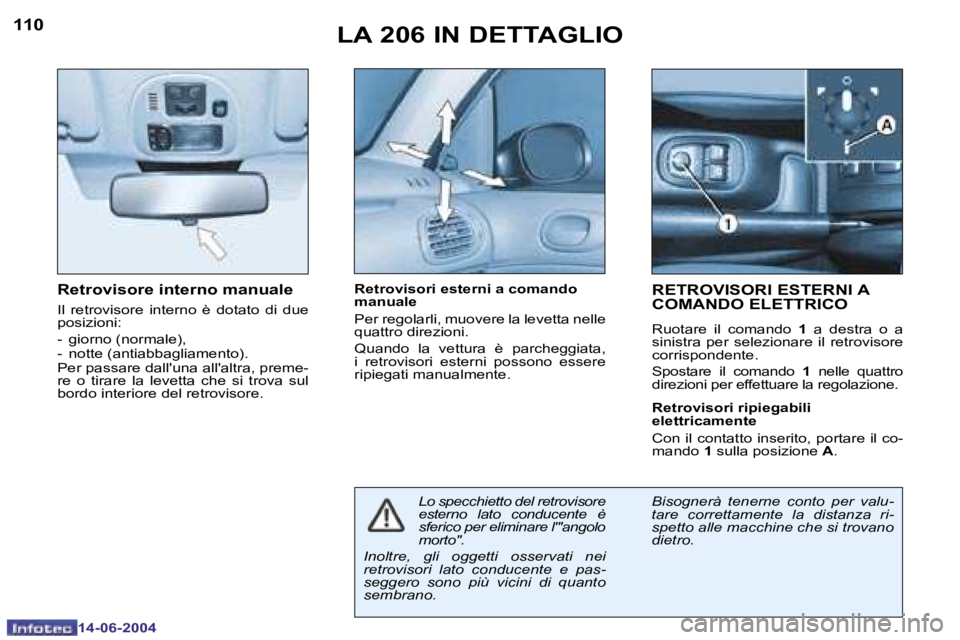 PEUGEOT 206 2004  Manuale duso (in Italian) �1�1�0
�1�4�-�0�6�-�2�0�0�4
�1�1�1
�1�4�-�0�6�-�2�0�0�4
�R�e�t�r�o�v�i�s�o�r�e� �i�n�t�e�r�n�o� �m�a�n�u�a�l�e
�I�l�  �r�e�t�r�o�v�i�s�o�r�e�  �i�n�t�e�r�n�o�  �è�  �d�o�t�a�t�o�  �d�i�  �d�u�e�  
�p