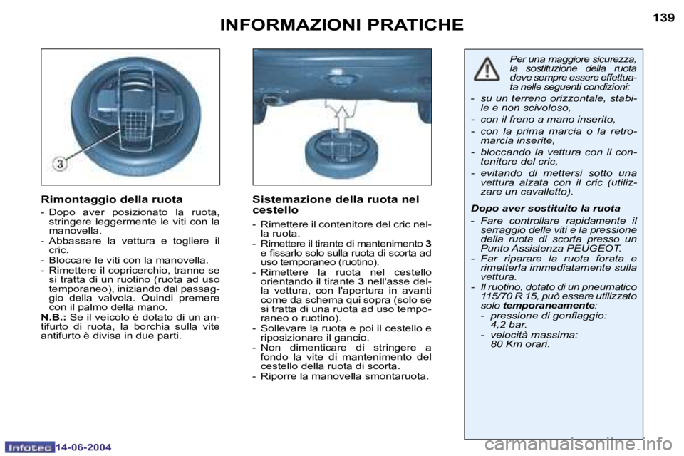 PEUGEOT 206 2004  Manuale duso (in Italian) �1�3�8
�1�4�-�0�6�-�2�0�0�4
�1�3�9
�1�4�-�0�6�-�2�0�0�4
�I�N�F�O�R�M�A�Z�I�O�N�I� �P�R�A�T�I�C�H�E
�R�i�m�o�n�t�a�g�g�i�o� �d�e�l�l�a� �r�u�o�t�a
�-�  �D�o�p�o�  �a�v�e�r�  �p�o�s�i�z�i�o�n�a�t�o�  �l