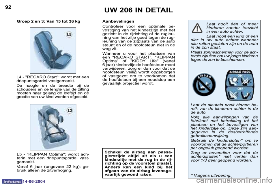 PEUGEOT 206 2004  Instructieboekje (in Dutch) �9�2
�1�4�-�0�6�-�2�0�0�4
�9�3
�1�4�-�0�6�-�2�0�0�4
�U�W� �2�0�6� �I�N� �D�E�T�A�I�L
�L�a�a�t�  �n�o�o�i�t�  �é�é�n�  �o�f�  �m�e�e�r�  
�k�i�n�d�e�r�e�n�  �z�o�n�d�e�r�  �t�o�e�z�i�c�h�t� 
�i�n� �e