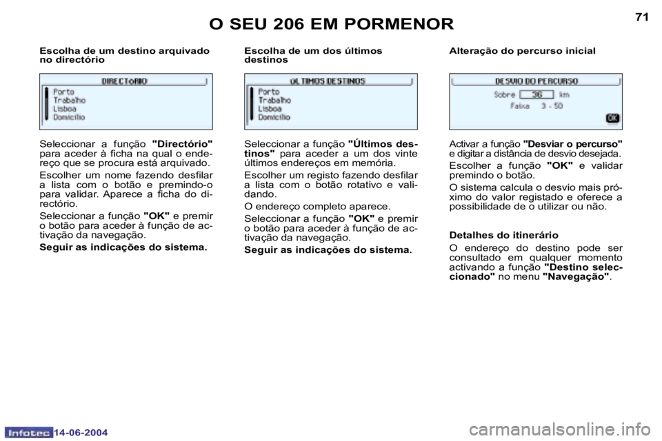 PEUGEOT 206 2004  Manual de utilização (in Portuguese) �7�0
�1�4�-�0�6�-�2�0�0�4
�7�1
�1�4�-�0�6�-�2�0�0�4
�E�s�c�o�l�h�a� �d�e� �u�m� �d�e�s�t�i�n�o� �a�r�q�u�i�v�a�d�o�  
�n�o� �d�i�r�e�c�t�ó�r�i�o� �E�s�c�o�l�h�a� �d�e� �u�m� �d�o�s� �ú�l�t�i�m�o�s
�