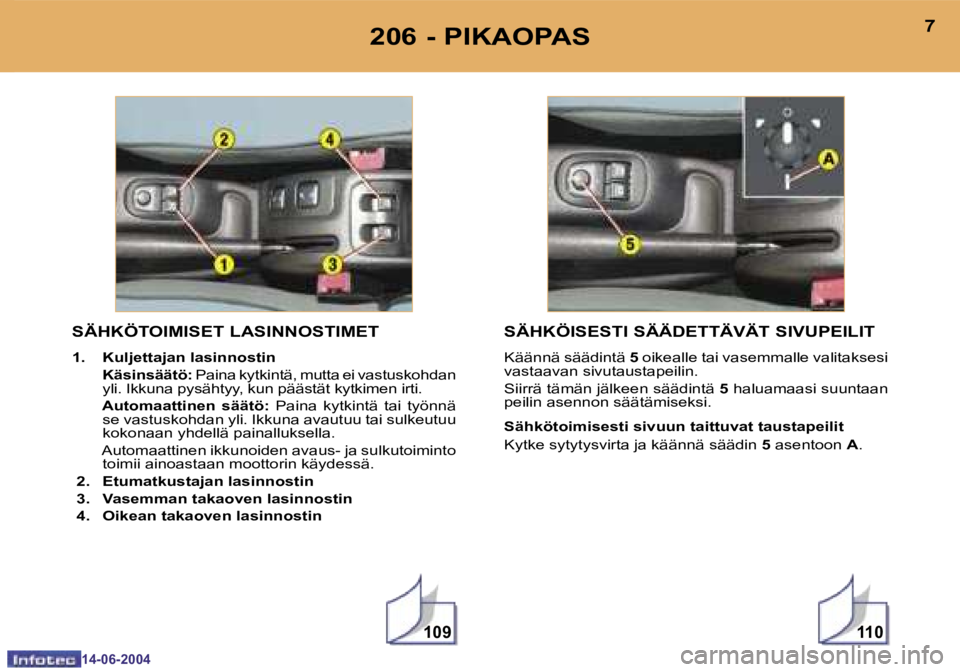 PEUGEOT 206 2004  Omistajan Käsikirja (in Finnish) �1�0�9�1�1�0
�6
�1�4�-�0�6�-�2�0�0�4
�7
�1�4�-�0�6�-�2�0�0�4
�S�Ä�H�K�Ö�T�O�I�M�I�S�E�T� �L�A�S�I�N�N�O�S�T�I�M�E�T� 
�1�.�  �K�u�l�j�e�t�t�a�j�a�n� �l�a�s�i�n�n�o�s�t�i�n 
�  �K�ä�s�i�n�s�ä�ä�t�