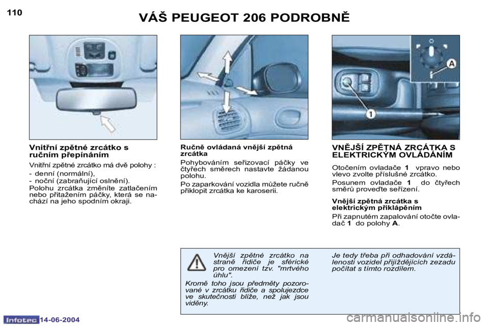 PEUGEOT 206 2004  Návod na použití (in Czech) �1�1�0
�1�4�-�0�6�-�2�0�0�4
�1�1�1
�1�4�-�0�6�-�2�0�0�4
�V�n�i�t9�n�í� �z�p)�t�n�é� �z�r�c�á�t�k�o� �s�  
�r�u�č�n�í�m� �p9�e�p�í�n�á�n�í�m
�V�n�i�t�n�í� �z�p)�t�n�é� �z�r�c�á�t�k�o� 