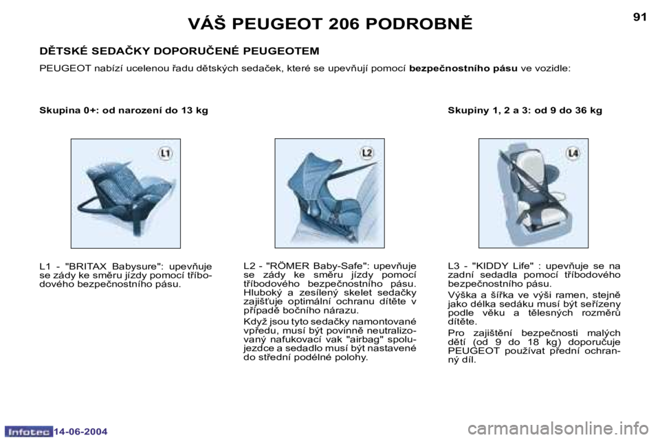 PEUGEOT 206 2004  Návod na použití (in Czech) �9�0
�1�4�-�0�6�-�2�0�0�4
�9�1
�1�4�-�0�6�-�2�0�0�4
�S�k�u�p�i�n�a� �0�+�:� �o�d� �n�a�r�o�z�e�n�í� �d�o� �1�3� �k�g�S�k�u�p�i�n�y� �1�,� �2� �a� �3�:� �o�d� �9� �d�o� �3�6� �k�g
�V�Á�Š� �P�E�U�G�E