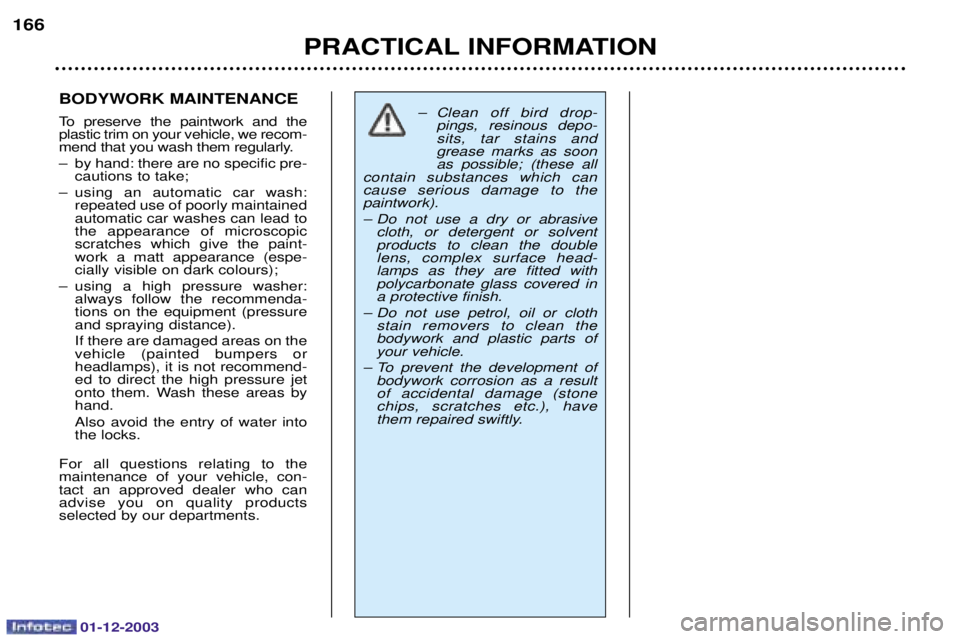 PEUGEOT 206 2003.5  Owners Manual 01-12-2003
PRACTICAL INFORMATION
166
BODYWORK MAINTENANCE ! 


 	
 :  	



	


, 

	
		

 
= 	C	



