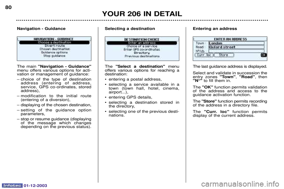 PEUGEOT 206 2003.5 Manual Online 01-12-2003
YOUR 206 IN DETAIL
80
 	
 "Navigation - Guidance"

  	 

  	
) 
	

	
	
	
- 
4   
 
  

	

 	 *
