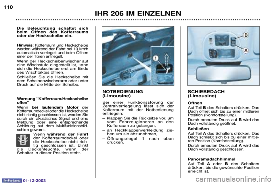 PEUGEOT 206 2003.5  Betriebsanleitungen (in German) 01-12-2003
IHR 206 IM EINZELNEN
110
NOTBEDIENUNG  (Limousine) 
* 	 )#1	 	 
-			 "  	

		  	 ;
	< 
= #$$,