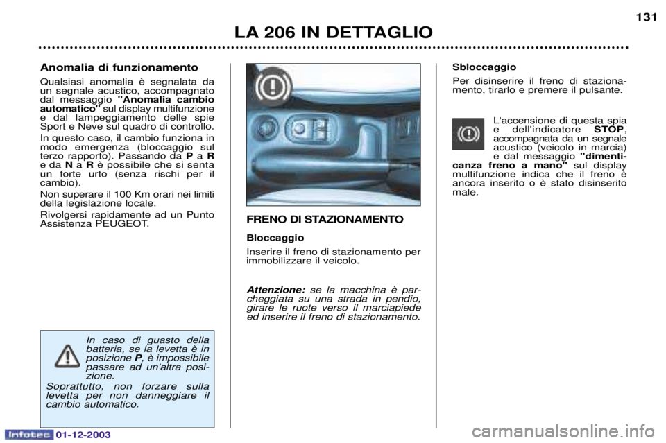 PEUGEOT 206 2003.5  Manuale duso (in Italian) 01-12-2003
LA 206 IN DETTAGLIO131
Sbloccaggio  
 			 	
 
 	 	
 

	

	

 "$	
 	 & 	
 

$		
 STOP

