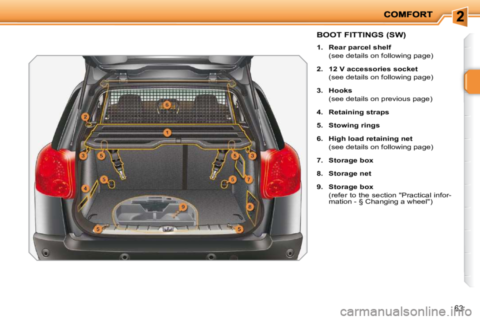 PEUGEOT 207 2010 Workshop Manual 63
�B�O�O�T� �F�I�T�T�I�N�G�S� �(�S�W�)� 
   
1.     �R�e�a�r� �p�a�r�c�e�l� �s�h�e�l�f    
  (see details on following page)  
  
2.     12 V accessories socket    
  (see details on following page) 