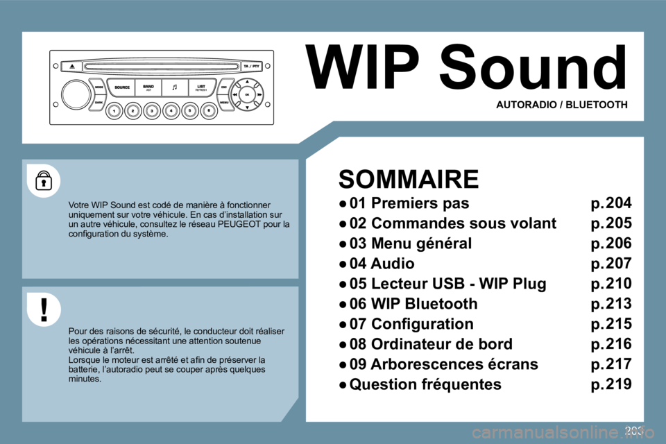 PEUGEOT 207 2010  Manuel du propriétaire (in French) 203
 WIP Sound 
  SOMMAIRE 
� � � 