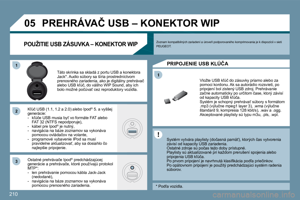 PEUGEOT 207 2010  Návod na použitie (in Slovakian) �2�1�0
�1
�0�5
�1�1
�2�2
�3�3
� � �S�y�s�t�é�m� �v�y�t�v�á�r�a� �p�l�a�y�l�i�s�t�y� �(�d�o�č�a�s�n�á� �p�a�m�ä?�)�,� �k�t�o�r�ý�c�h� �č�a�s� �v�y�t�v�o�r�e�n�i�a� �z�á�v�i�s�í� �o�d� �k�a�p�