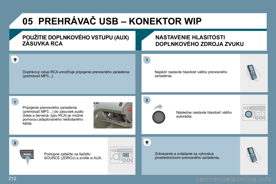 PEUGEOT 207 2010  Návod na použitie (in Slovakian) �2�1�2
�0�5
�1�1
�2�2
�2�2
�1�1
� �Z�o�b�r�a�z�e�n�i�e� �a� �o�v�l�á�d�a�n�i�e� �s�a� �v�y�k�o�n�á�v�a� �p�r�o�s�t�r�e�d�n�í�c�t�v�o�m� �p�r�e�n�o�s�n�é�h�o� �z�a�r�i�a�d�e�n�i�a�.� 
� �N�a�j�s�k�