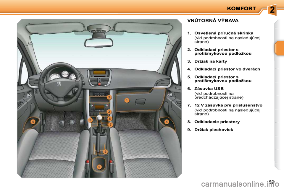 PEUGEOT 207 2010  Návod na použitie (in Slovakian) �5�9
�V�N�Ú�T�O�R�N�Á� �V�Ý�B�A�V�A� 
   
1.     �O�s�v�e�t�l�e�n�á� �p�r�í�r�u�č�n�á� �s�k�r�i�n�k�a    
�  �(�v�i� �p�o�d�r�o�b�n�o�s�t�i� �n�a� �n�a�s�l�e�d�u�j�ú�c�e�j�  strane) 
  
2.  