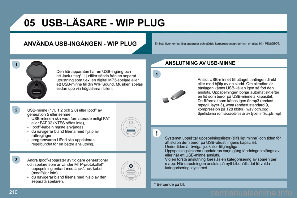 PEUGEOT 207 2010  Bruksanvisningar (in Swedish) 210
�1
�0�5
�1�1
�2�2
�3�3
� � �S�y�s�t�e�m�e�t� �u�p�p�r�ä�t�t�a�r� �u�p�p�s�p�e�l�n�i�n�g�s�l�i�s�t�o�r� �(�t�i�l�l�f�ä�l�l�i�g�t� �m�i�n�n�e�)� �o�c�h� �t�i�d�e�n� �f�ö�r� att skapa dem beror p