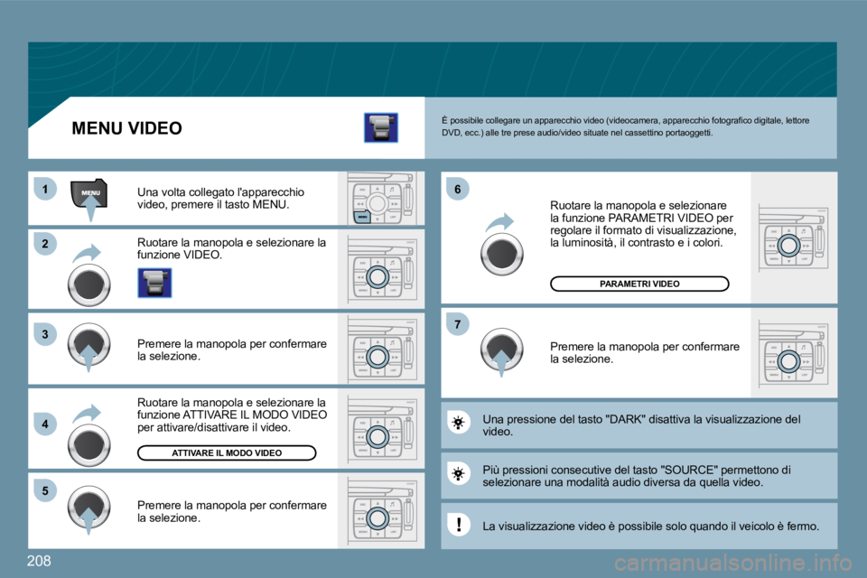 PEUGEOT 207 2009  Manuale duso (in Italian) 208
�2�2
�3�3
�4�4
�5�5
1�6�6
�7�7
� �È� �p�o�s�s�i�b�i�l�e� �c�o�l�l�e�g�a�r�e� �u�n� �a�p�p�a�r�e�c�c�h�i�o� �v�i�d�e�o� �(�v�i�d�e�o�c�a�m�e�r�a�,� �a�p�p�a�r�e�c�c�h�i�o� �f�o�t�o�g�r�a�ﬁ� �c�o