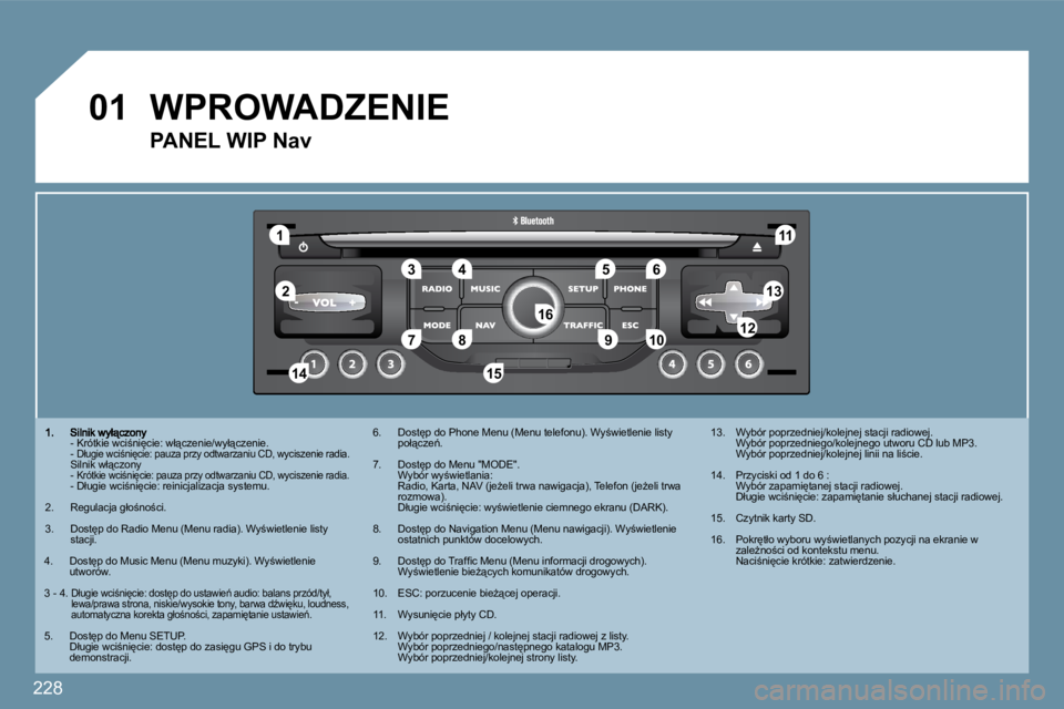 PEUGEOT 207 2009  Instrukcja obsługi (in Polish) �2�2�8
�1
�5
�1�0
�0�1
�2
�3�4�6
�1�3
�1�1
�9
�1�4�1�5
�7�8�1�2�1�6
�  �-� �K�r�ó�t�k�i�e� �w�c�i;�n�i
�c�i�e�:� �w�ł"�c�z�e�n�i�e�/�w�y�ł"�c�z�e�n�i�e�.� �   - �D�ł�u�g�i�e� �w�c�i;�